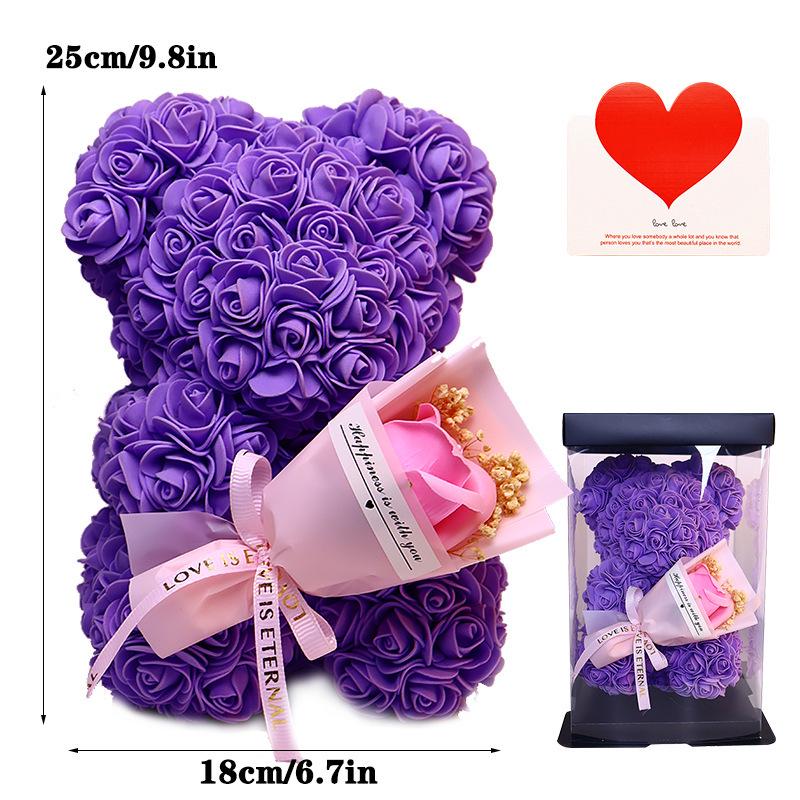25cm Everlasting Rose Bear Bouquet - Valentine's Day Gift