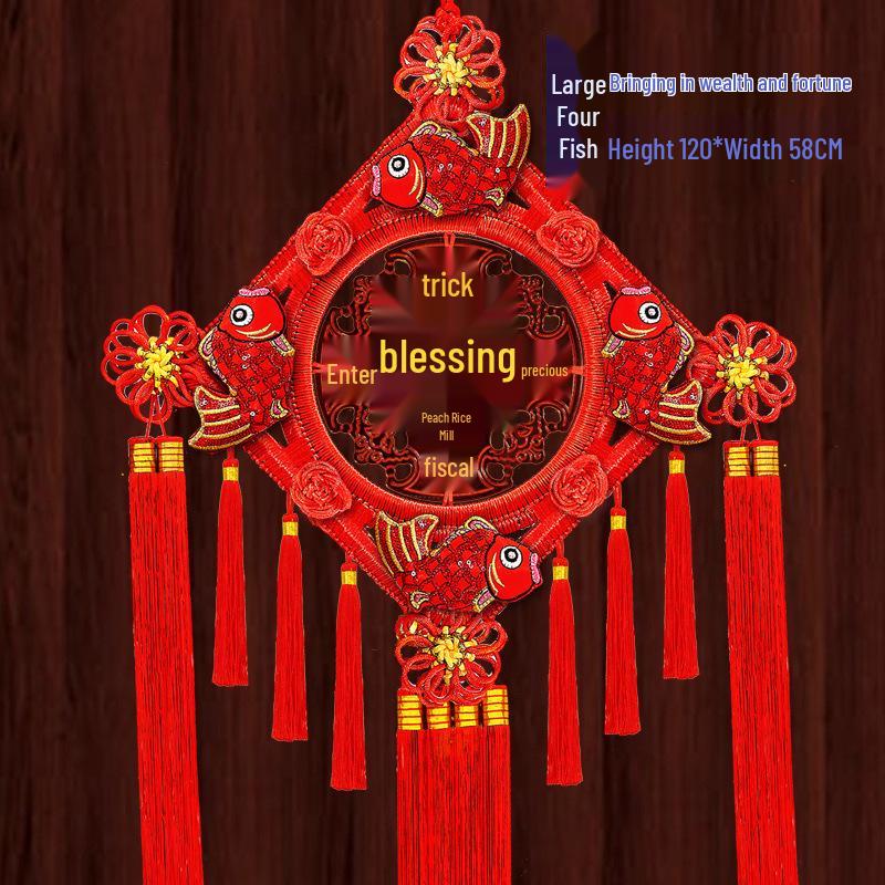 Fu Character Large Pendant: Peach Wood Chinese Knot for Home Decoration or Housewarming Gift