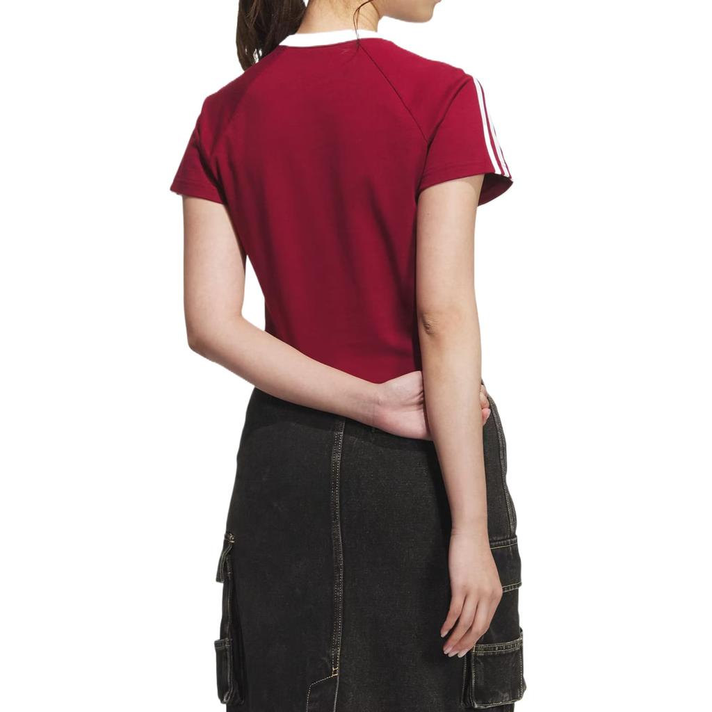 Adidas Originals 3 Stripes Raglan Sleeve T Shirt Women's Burgundy KF0314