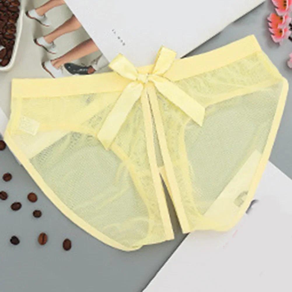 Womens Sexy Fun Underwear Open Crotch Briefs Seamless Stretch Panties Female Low Waist Knickers Bow Hot Bikini Exotic Lingerie