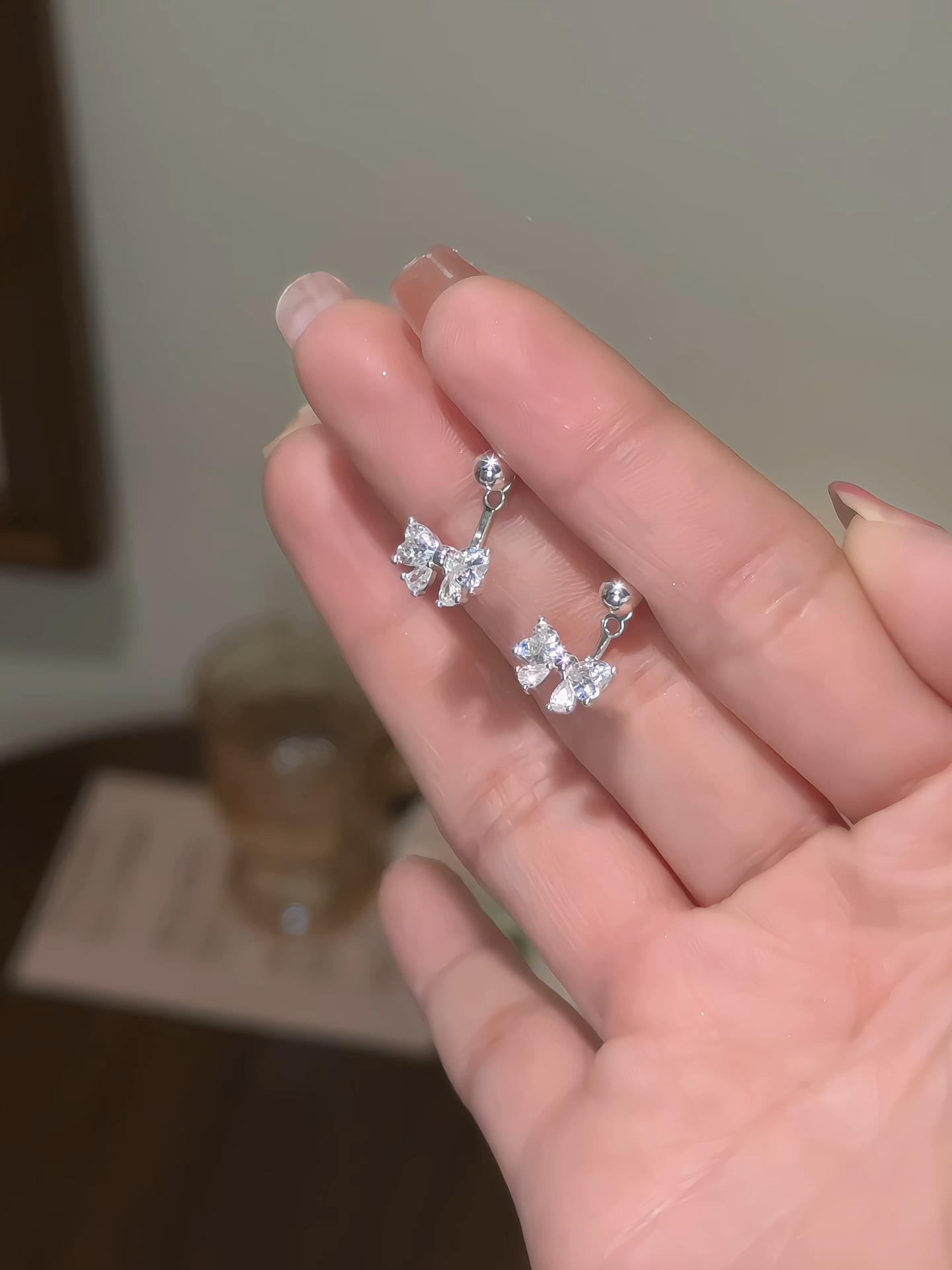 Zirconia Bow Studs: Elegant Simple Earrings, Sweet Fresh Ear Accessories