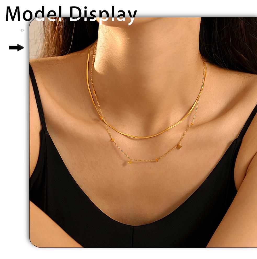 Luxury Rhombus Sequin Star Necklace - Elegant Titanium Steel Clavicle Style
