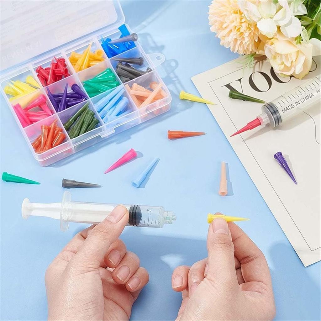 120Pcs Blunt Plastic Tapered Tip Plastic Dispensing Tips with 12 Mixed Size for Refilling Glue Fluid Precisely