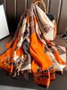 1pc Orange Retro Colorblock Patchwork Printed Faux Silk 90*180cm Long Scarf,