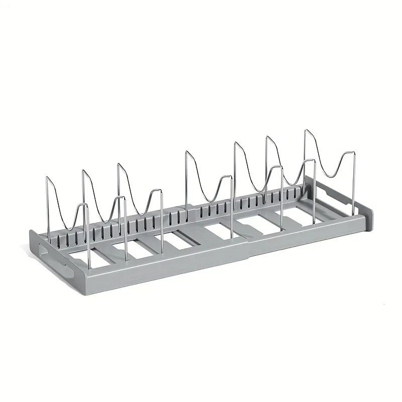 Expandable Dish Rack Pans Organizer Rack Adjustable Compartments Dish Storage Rack Pot Lid Organizer Kitchen Utensils Rack