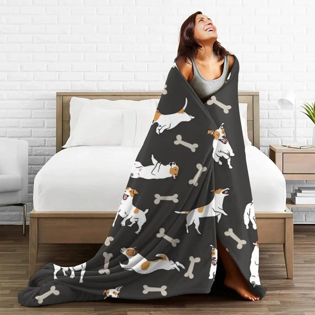 Flanelldecke mit Jack-Russell-Terrier-Hund, niedliches Tier, warme, weiche Überwurfdecke für Couch, Bett, Reisedruck, Tagesdecke, Sofabettbezug