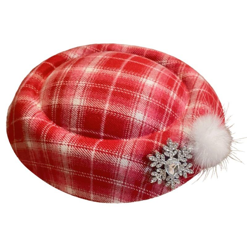 Atmospheric Red Grids Pattern Hat Hairpin Fall and Wintersweetfashion Duckbill Clip