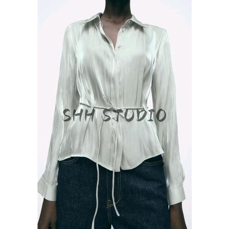 Spring New Women's Clothing French Style Design Bowknot Decoration Light Effect Shirt Tops 2461938