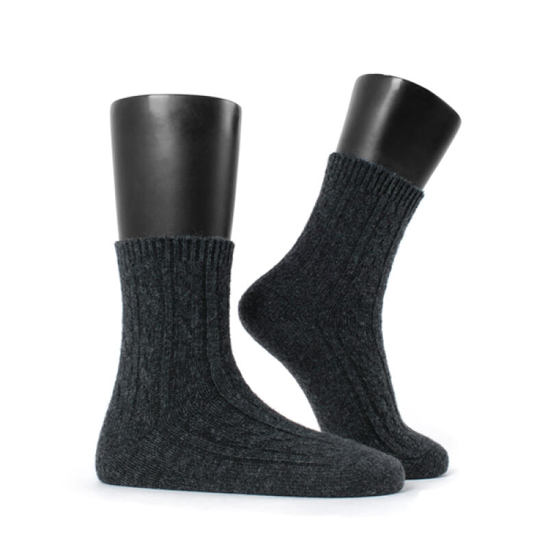 Women s Solid Cable Wool Socks Charcoal 235~275mm