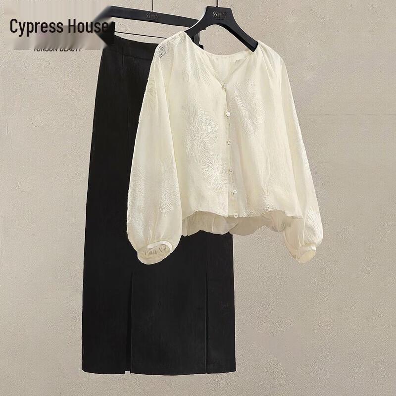 Women s V-Neck Long-Sleeve Embroidered Loose Blouse L