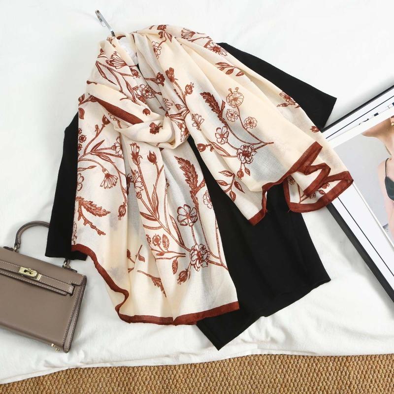 Fresh and Elegant Women's Cotton and Linen Long Scarf Fashion Scarf High Sense Versatile Autumn and Winter Scarf Thin Yarn