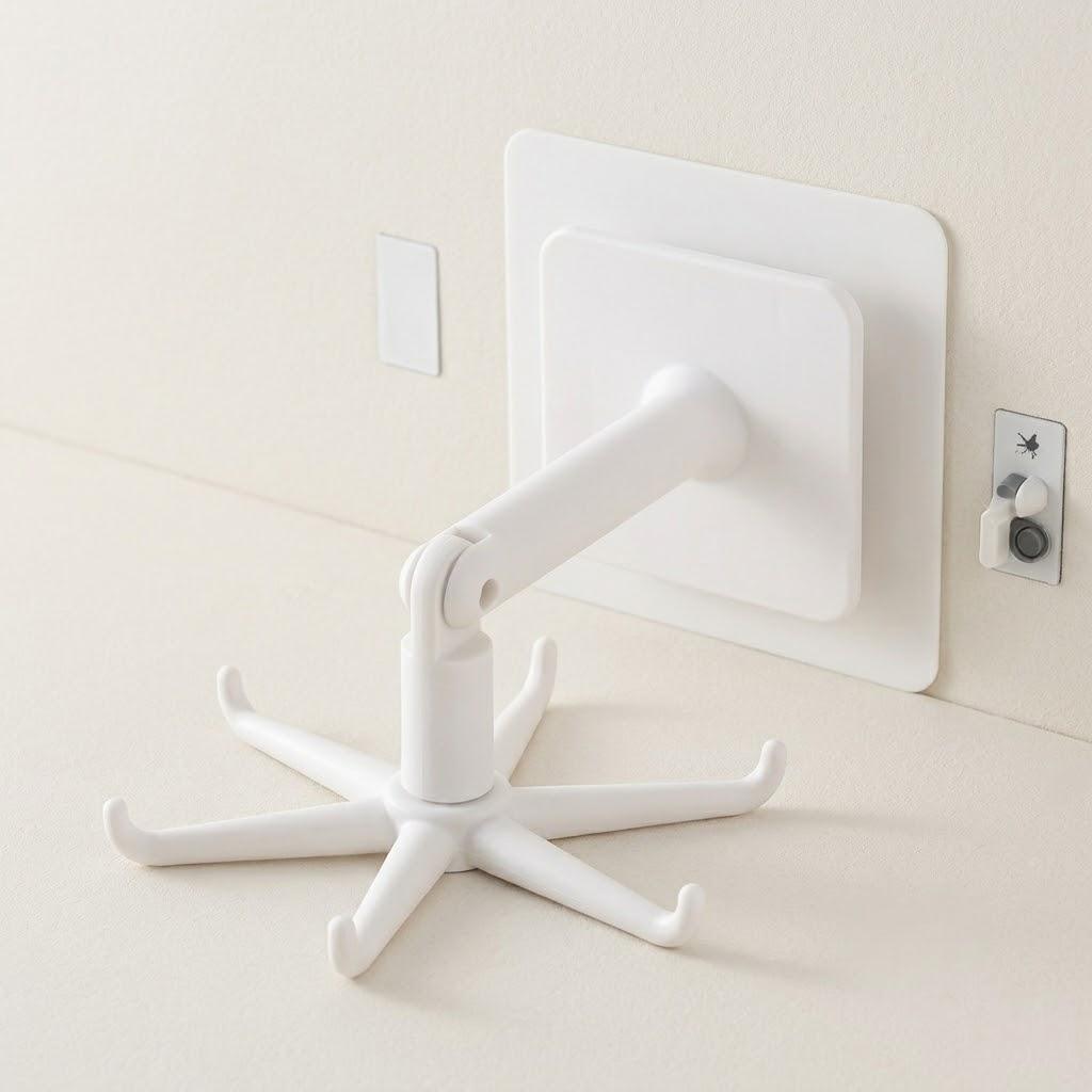 

360 Rotating Kitchen Storage Rack Bathroom Organizer 6 Hooks Multifunctional Shelf Holder Space Saver белый