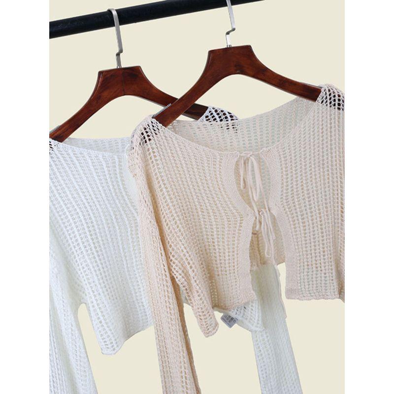 Export Single Japanese Style Fashion Women's Wear Cut Out Short Cardigan Spring and Summer Outdoor Wear Flare Sleeve Sweater