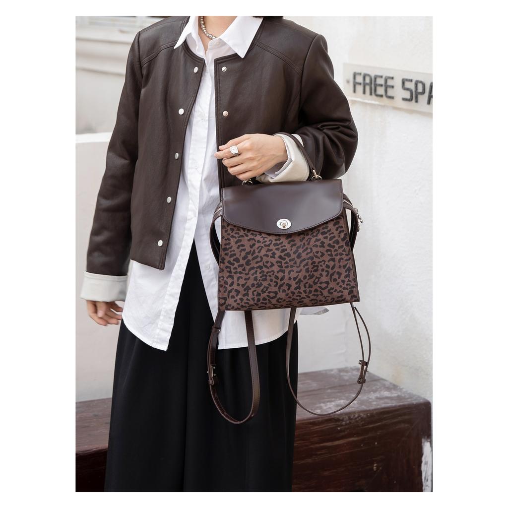 2025 premium matte leopard print bag handbag niche large capacity commuter versatile backpack women's bag practical