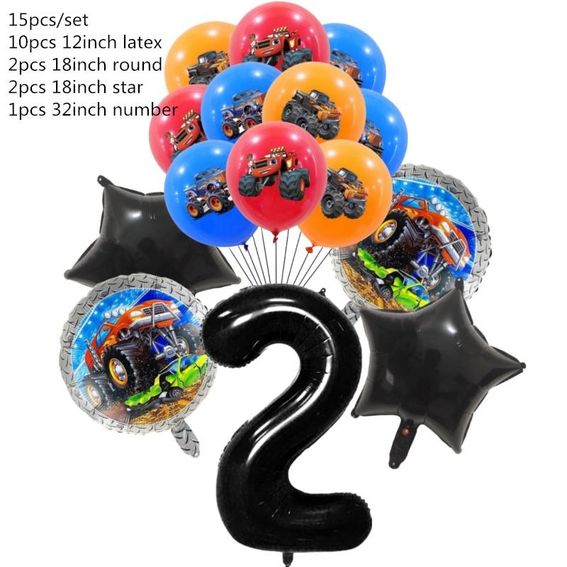 15Pcs Monster Truck Balloon Car Themed Birthday Foil Ballons Dump Truck Helium Balloon Boy Birthday Party Decor Supplies