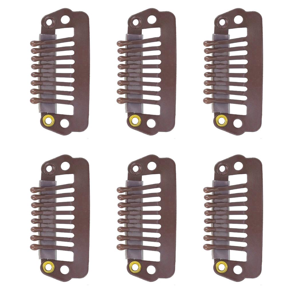 50pcs 8 Tips 8 Teeth Snap Comb Wig Clips Stainless Steel Snap Clips with Rubber Hair Grips for Hair Extension Wigs Brown