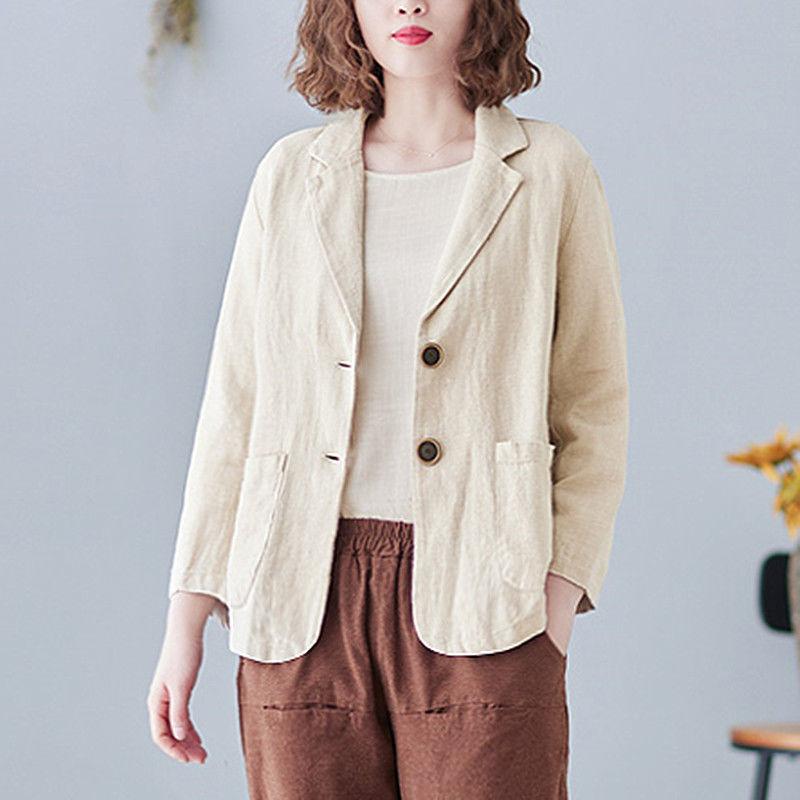 Loose Cotton Linen Suit Spring Summer New Top Versatile Long-sleeved Casual Temperament Jacket for Women