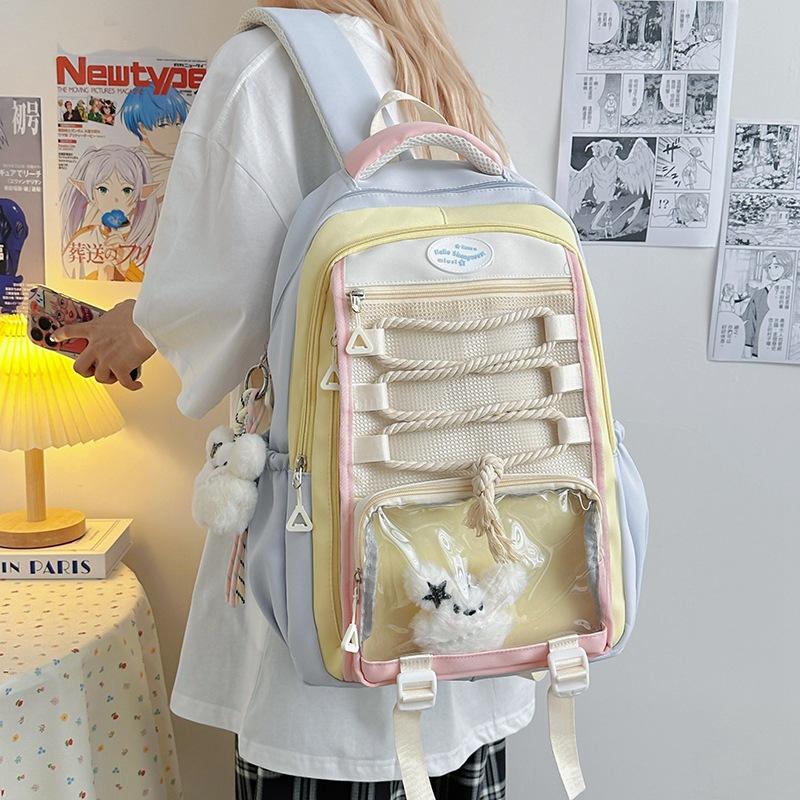 Schoolbag new high-value Mori ins fresh and sweet contrasting color splicing backpack junior high school students lightweight travel backpack