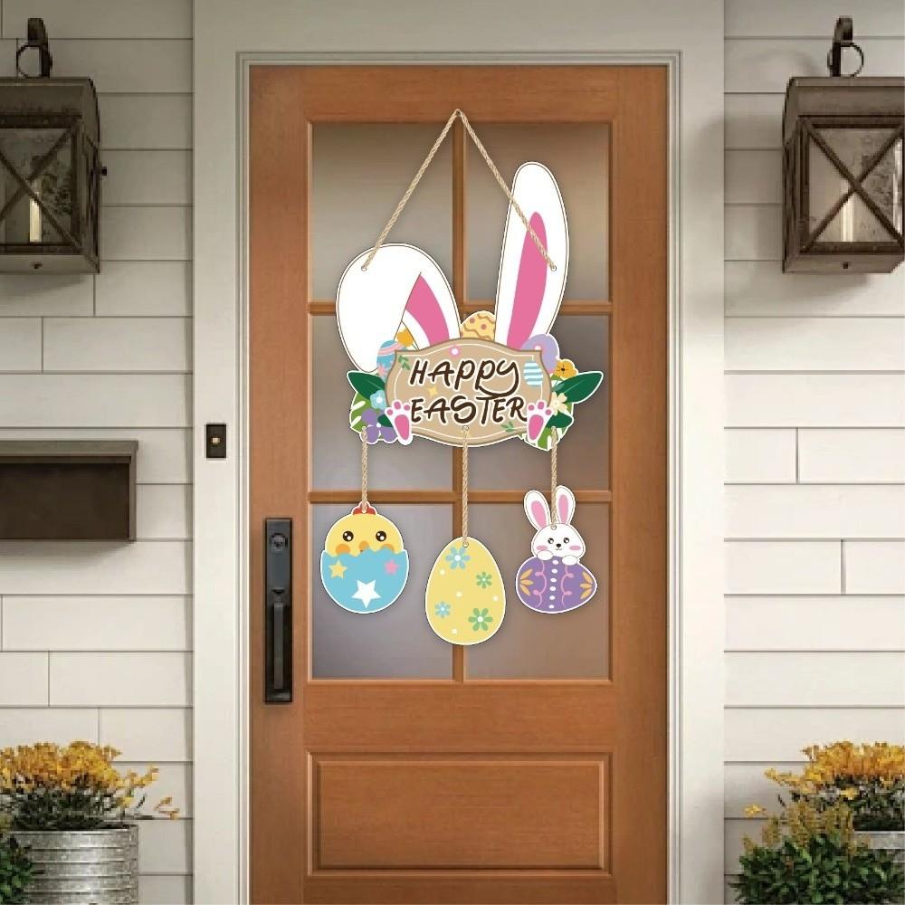 Cartoon Easter Door Hanger Colorful Easter Hanging Ornament Creative Bunny Egg Decor  Front Door