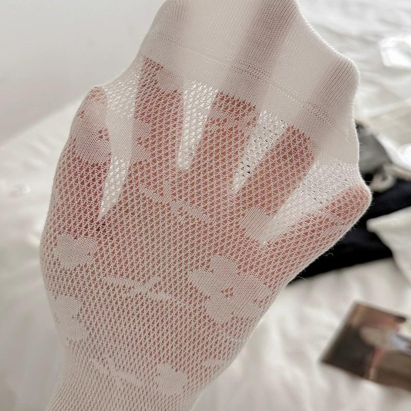 Summer Lightweight Calf-length Socks with Children's Mesh and Dark Patterned Pure Cotton Pile-up Socks, Long Tube Style, Breathable