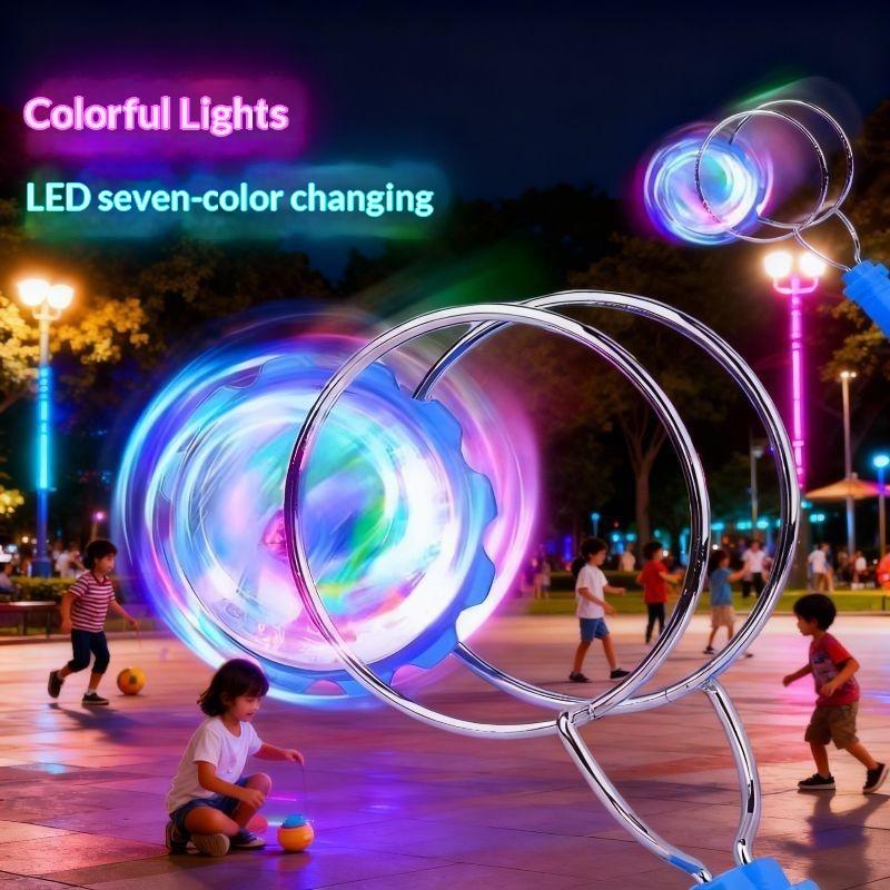 Led Magic Magnetic Orbit Spinning Top Toy Creative Hand Cranked Color Luminous Colorful Gyroscope Rotating Handle Child Gifts