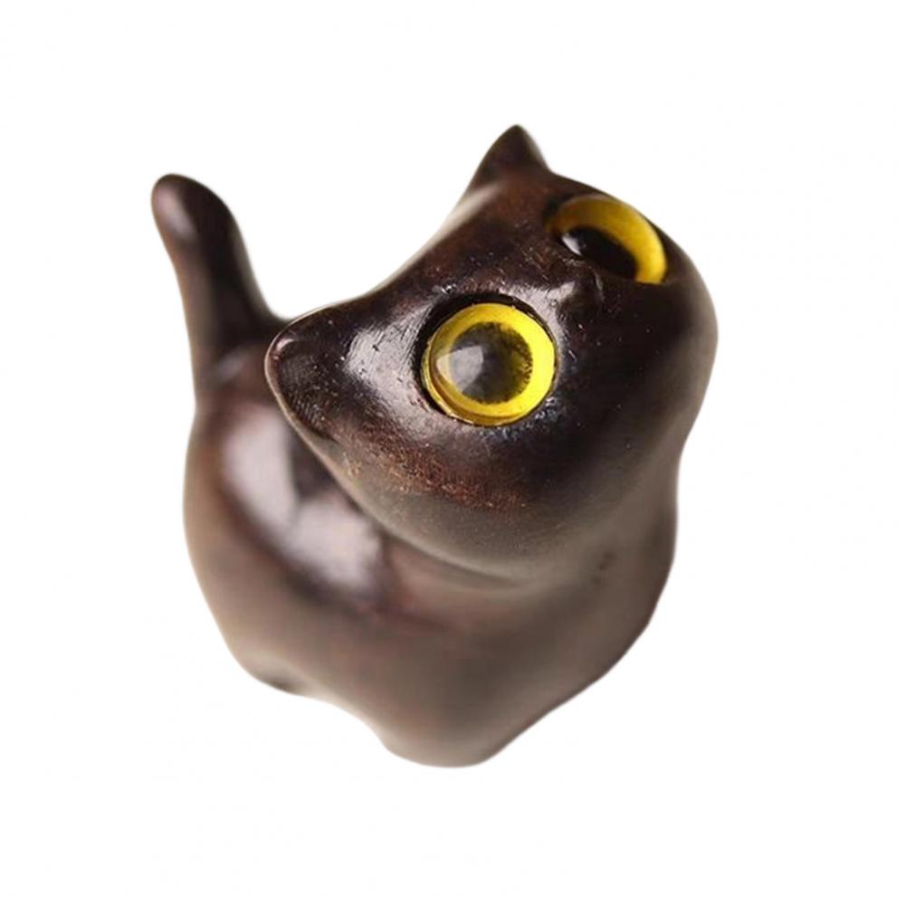 Wooden Cat Sculpture Cat Statue Decoration Handcrafted Black Cat Sculpture Rustic Mini Cartoon Figurine Cute Wooden for Home