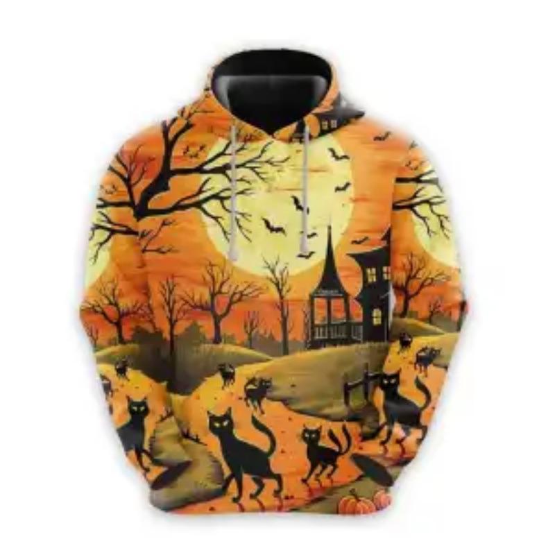 Printed Pattern Individual Men's Autumn Winter Loose Fashionable Hip-hop Pumpkin Hooded Sweatshirt