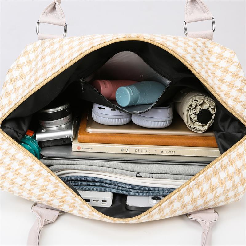 Large Capacity Luggage Bag Canvas Gym Bag Houndstooth Lightweight Storage Bag
