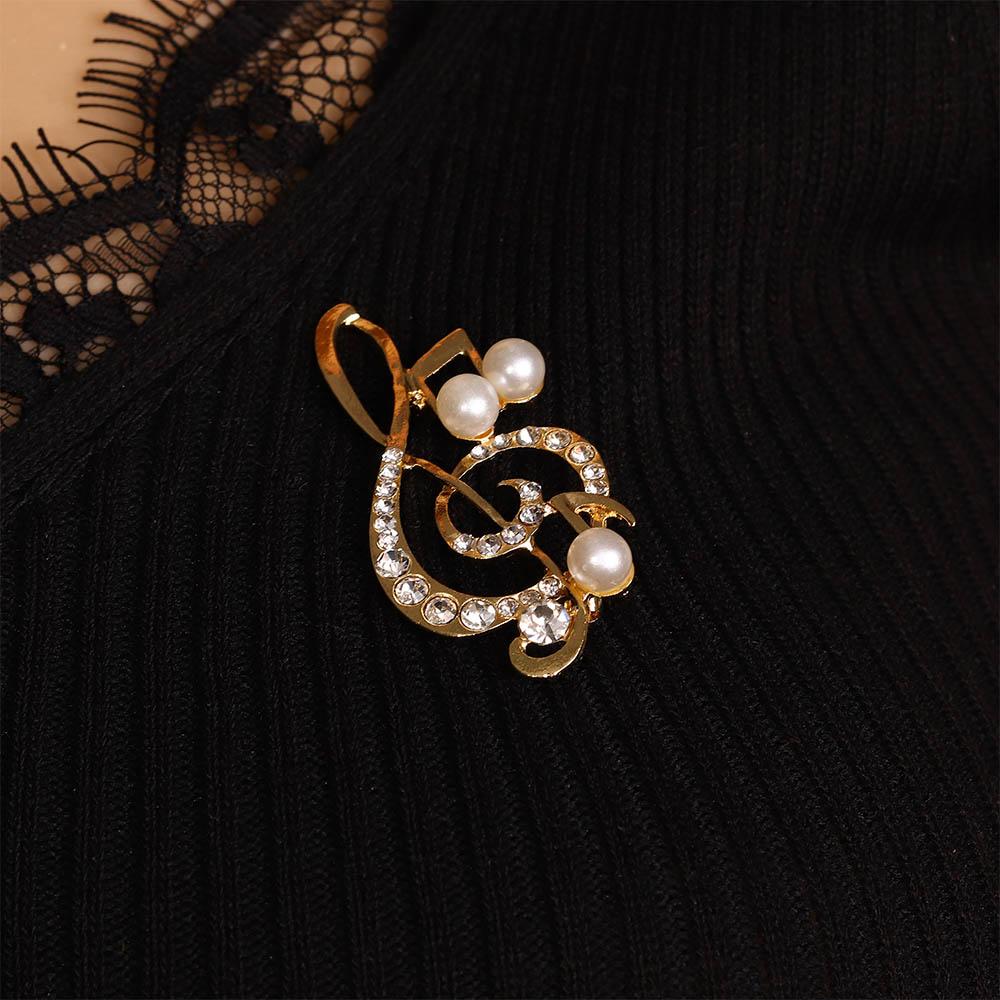 Women Gold Color Gift Scarf Clip Pearl Crystal Rhinestone Musical Note Brooch Pins Scarf Buckle