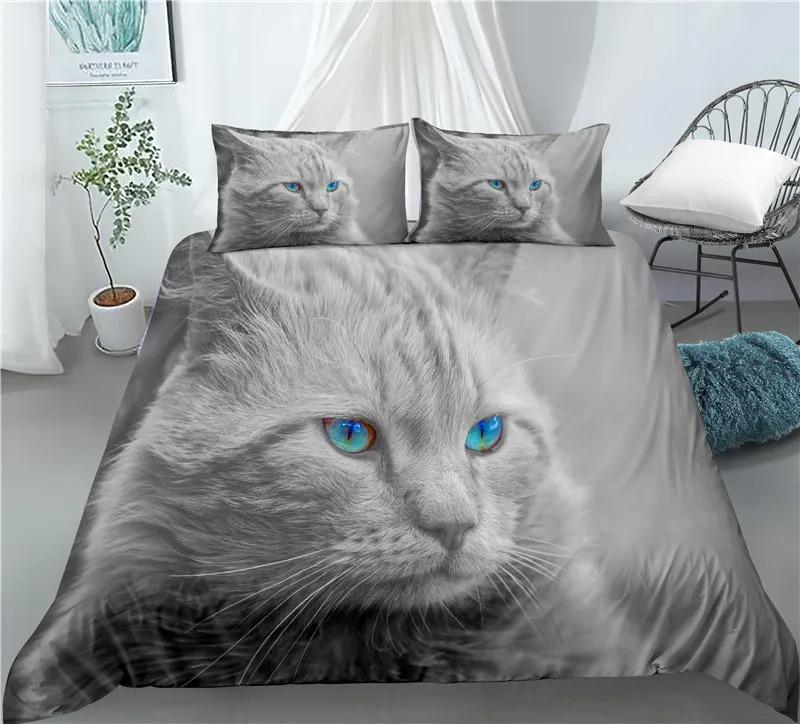 Kids Cat Duvet Cover Queen Size,Cartoon Kitten Sleeping on Crescent Moon Stars Night Dreams Polyester Comforter Cover for Kids
