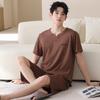 Lyocell cotton men's pajamas summer thin short-sleeved five-point pants suit casual teen men's loungewear can be worn outside