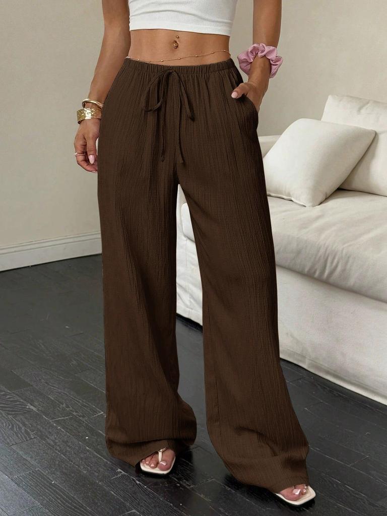 2025 Temu Short Sleeve Top & Loose Wide Leg Pants with Pockets - European & American Style Casual Fashion.