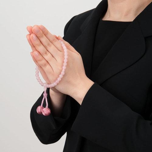 Buddhist Altar Shop Takita Shoten Buddhist Prayer Beads for Women, 7mm Rose Quartz Beads, Silk Brahma Tassel, Prayer Bead Bag, Suitable for All Sects,