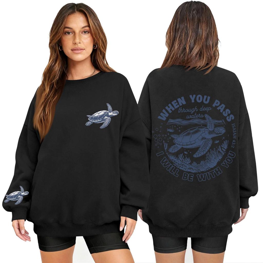 Women's Fashion Long Sleeve Print Round Neck Loose Pullover Sweater Top