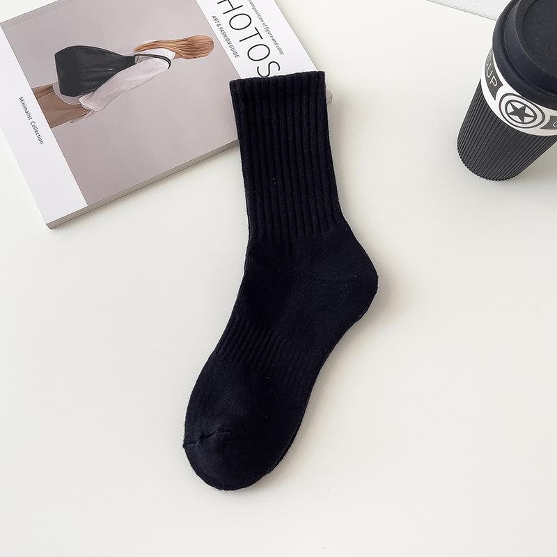 Women's Non-Slip Cotton Mid-Calf Sport Socks - Solid Color, Waist-Hugging, Y2K Style, Breathable Terry Bottom