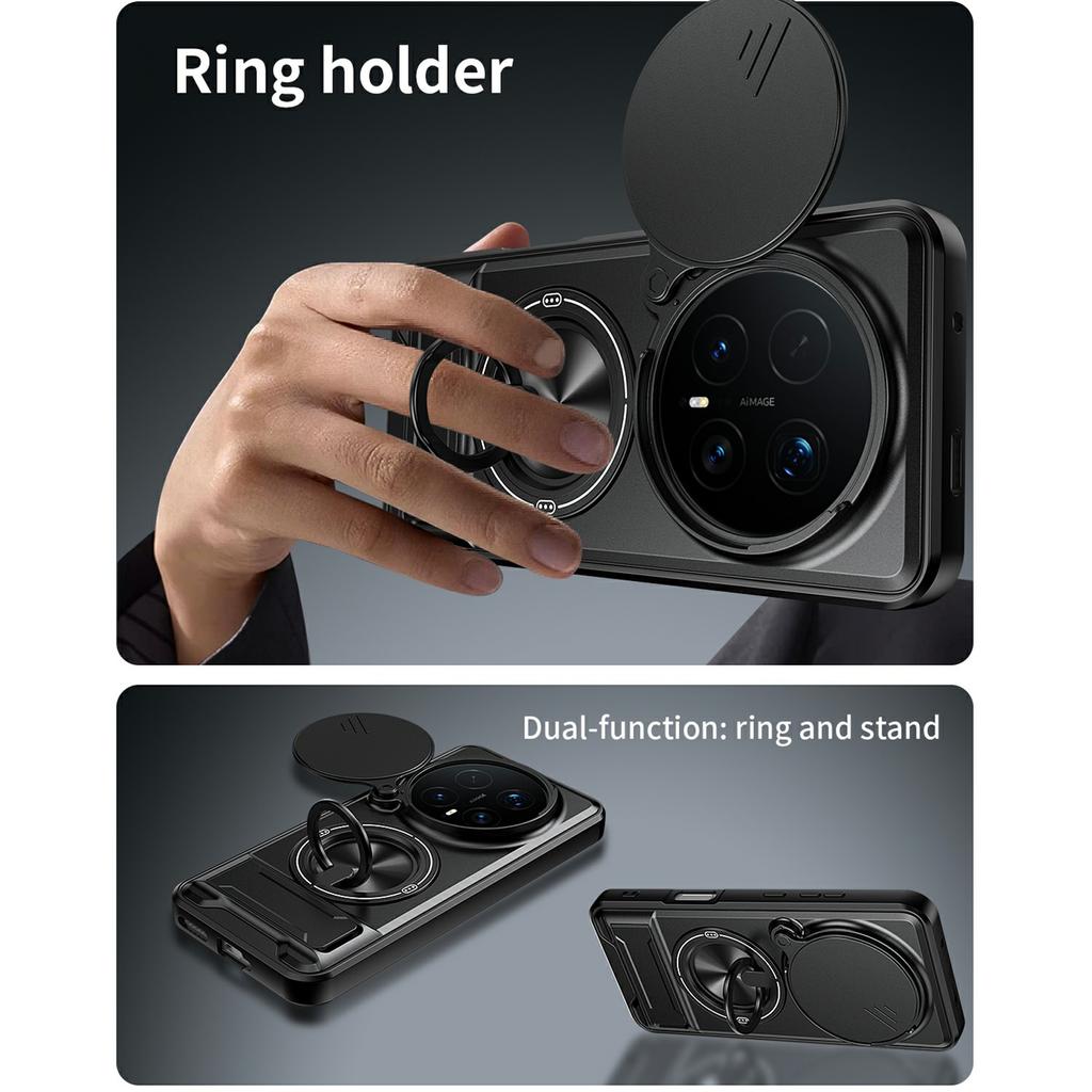 Für Honor Magic8 Pro 5G Magnetische Hülle Ringhalter Faltbarer Ständer TPU PC Handyhülle mit Kameraobjektiv-Schieberegler