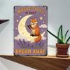 Tin Sign Vintage Magic Tales Of Night Dream Away Fox Moon Stars Rustic Metal Wall Decor Bedroom Living Room Retro Plaque for Hom