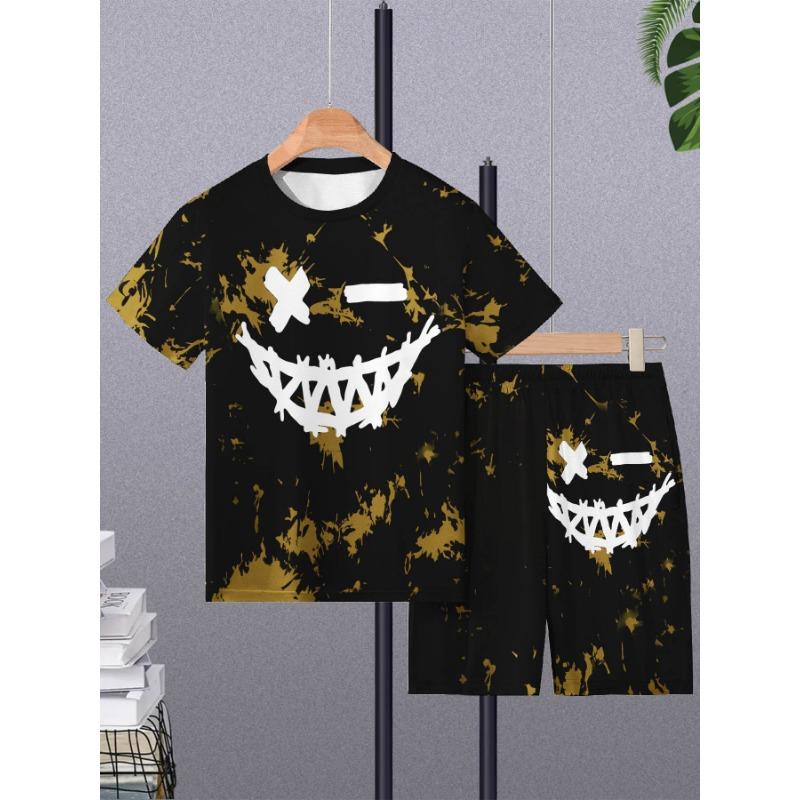 Casual sports suit breathable outdoor casual men's T-shirt five-point pants suit summer 3D printing suit male adult