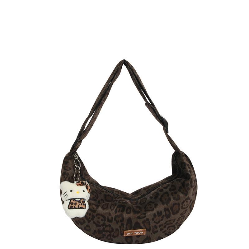 Small Faux Suede Animal Print Bag With Zipper Closure For Casual Daily Use