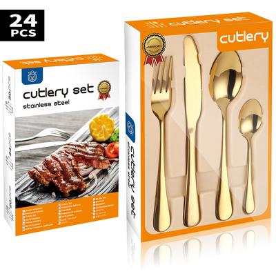 Ensemble de couverts populaires en acier inoxydable 24 pièces Boîte cadeau Couteaux Fourchettes Cuillères de ménage Cuisine Ménage