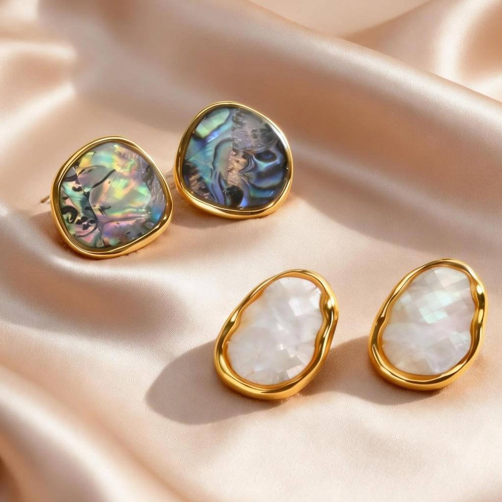 Unique Design Irregular White Shell Stainless Steel Stud Earrings for Women, Elegant High-quality Abalone Shell Jewelry Gifts