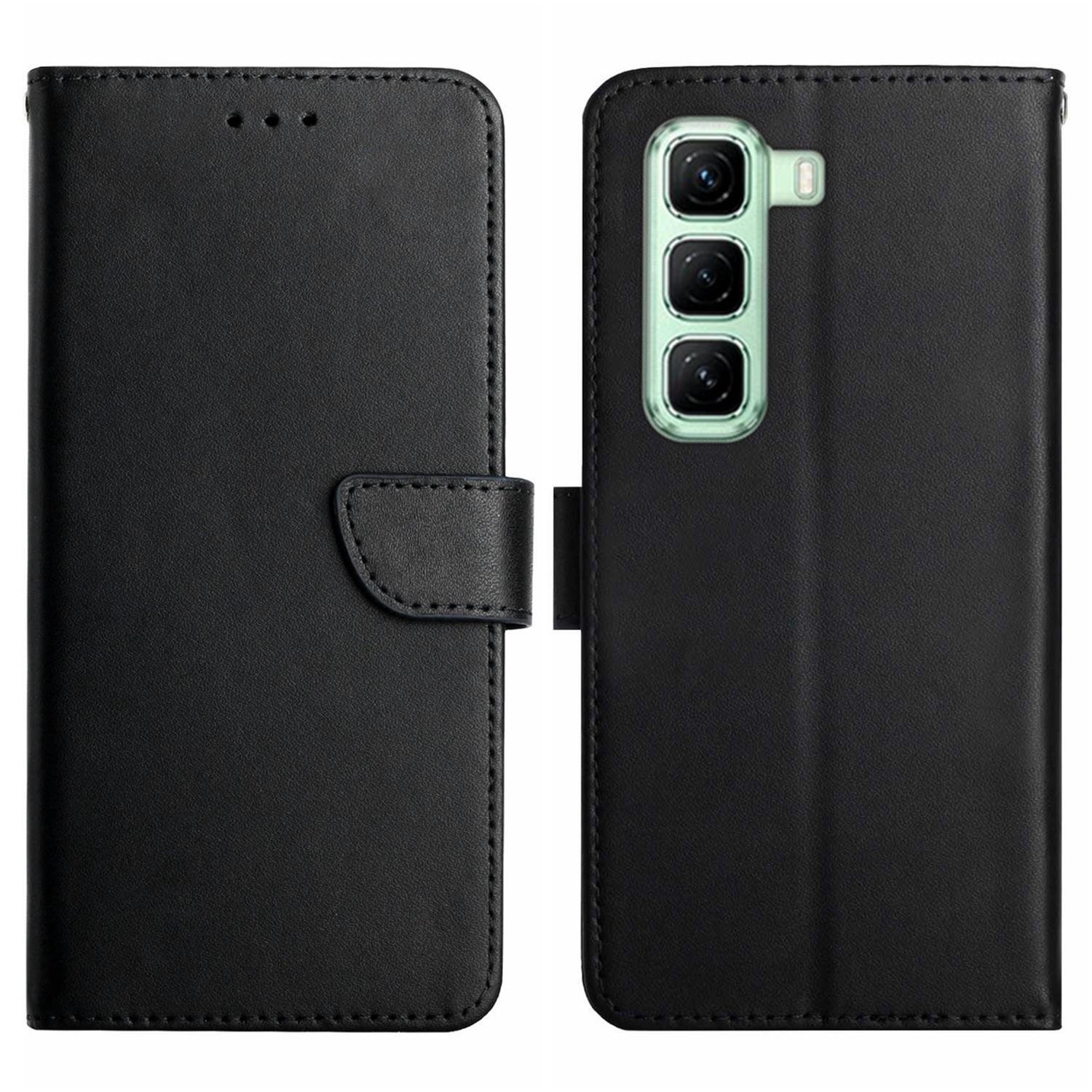 

For Infinix Hot 50 4G Case Genuine Cow Leather Phone Cover Nappa Texture Black