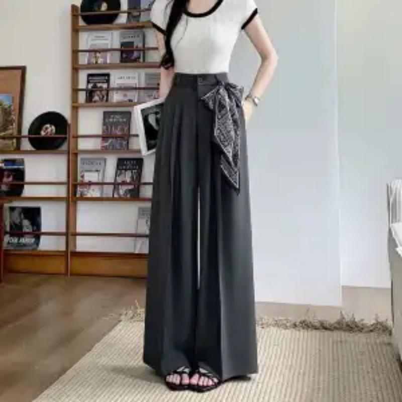 Scarf Wide-leg Suit for Women In Summer High Waist Loose Drooping Casual Pants Fashionable Trousers Floor