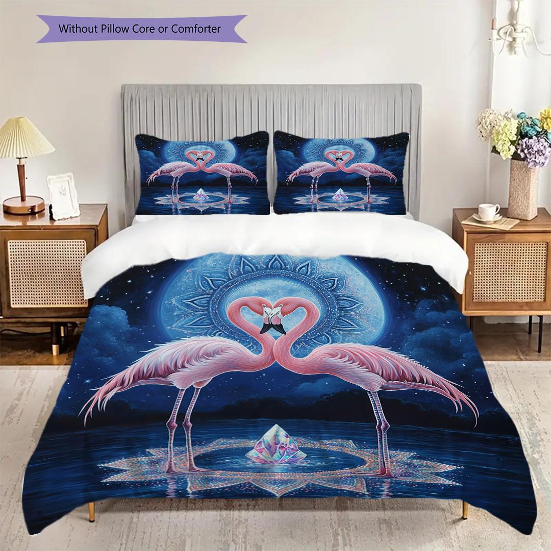 

Flamingo Pattern Bedding Quilt Set Quilt Cover Pillowcase Home Decoration Birthday Gift (1 * duvet cover + 2 * pillowcase, without core) 135x200cm