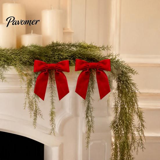 Decorative Fabric Knots 2Pcs Velvet Christmas Bows, Holiday Hanging Wall Decor for Tree Store Window Ornaments Topper, Wedding Backdrop, Bridal