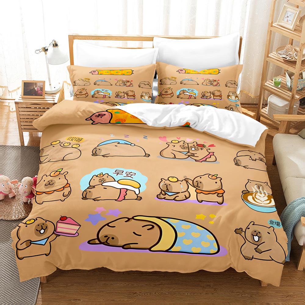 Capybara Bettwäsche Set Luxus Anime Capybara King Size Bettbezug Kissenbezug Kinderzimmer Niedlicher Bettbezug Kissenbezug Kinder Geschenk