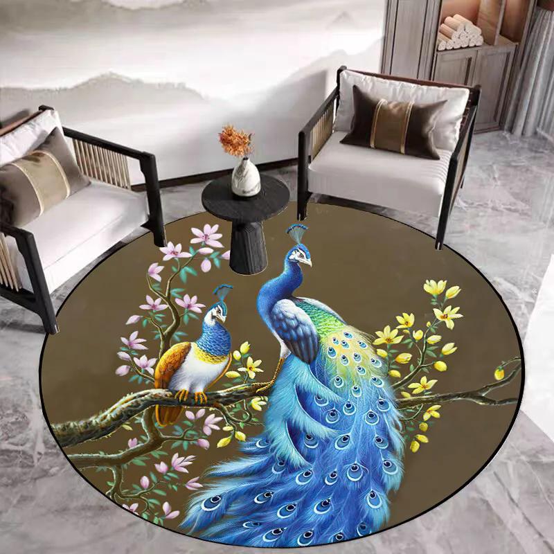 WTEMPO Round 3D Printed Living Room Modern Bedroom Carpets Home Swivel Chair Hanging Basket Custom-made Floor Mats Beside The Bed 80cm синий