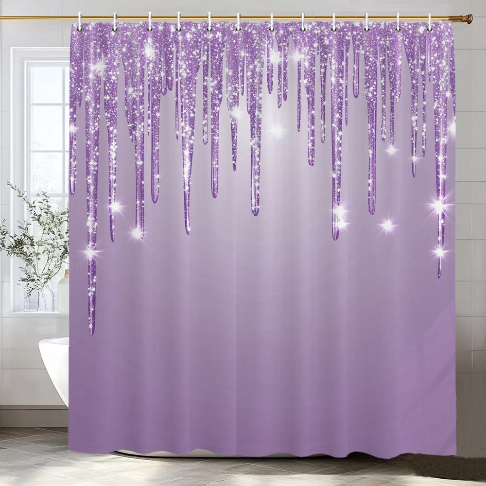 Purple Shiny Pattern Shower Curtain For Bathroom Modern Art Romantic Style Printing Decorative Shower Curtains With Hooks