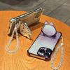 Cute Cartoon Mirror Phone Holder Glitter Gradient Plating Phone Case Cover for iPhone 17 16 15 14 13 12 11 Pro Max Plus Air