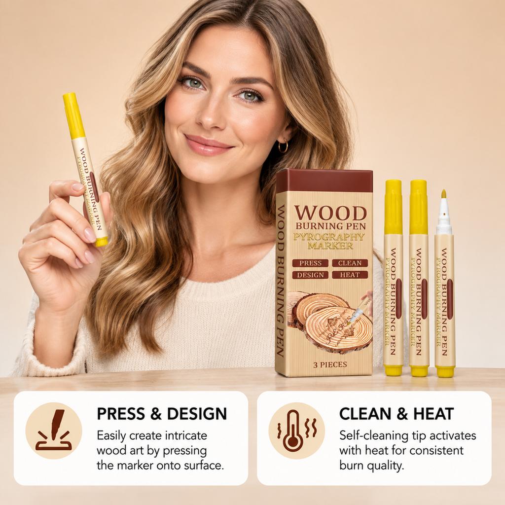 Woodcraft Burn Pen: Smooth Drawing, Heat-Activated Color Display, Compatible with Wooden Surfaces, User-Friendly, Kitchen Cleaning.